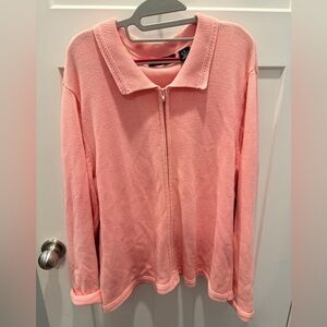 Coral Zip Up Knit Cardigan 1X Cotton Sweater Crystal Kobe